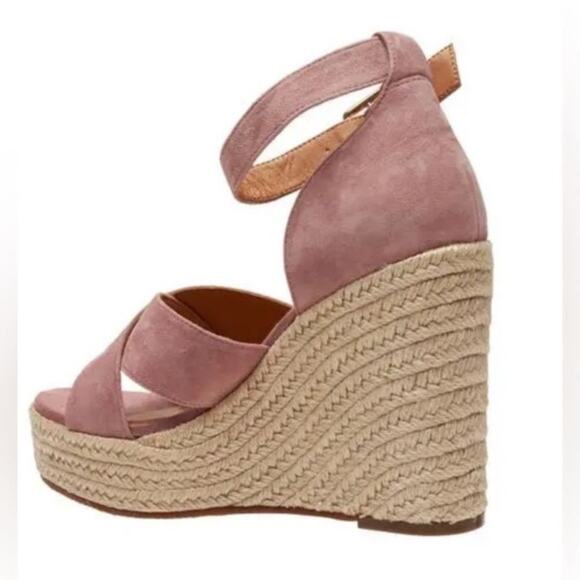 Lisa Vicky Gemi V Dusty Pink Kid Suede Wedge Espadrille Heel Sandal - Picture 2 of 13
